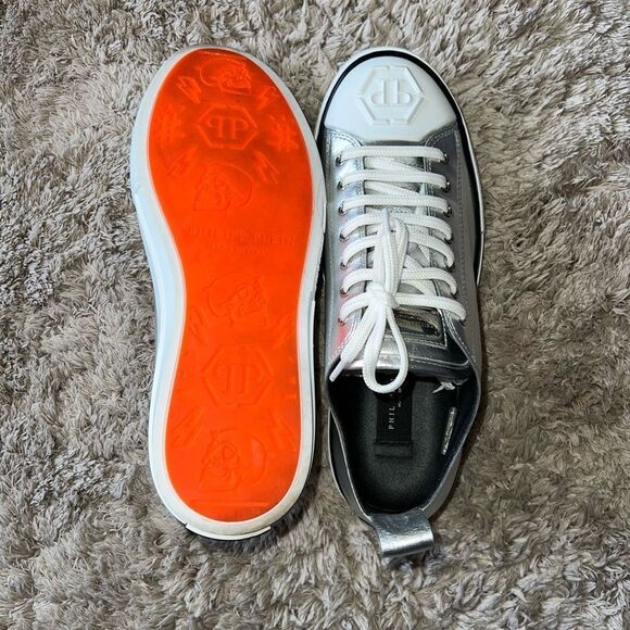 Phillip Plein metallic LAMINATED LEATHER LO-TOP SNEAKERS MEGASTAR - Picture 6 of 9